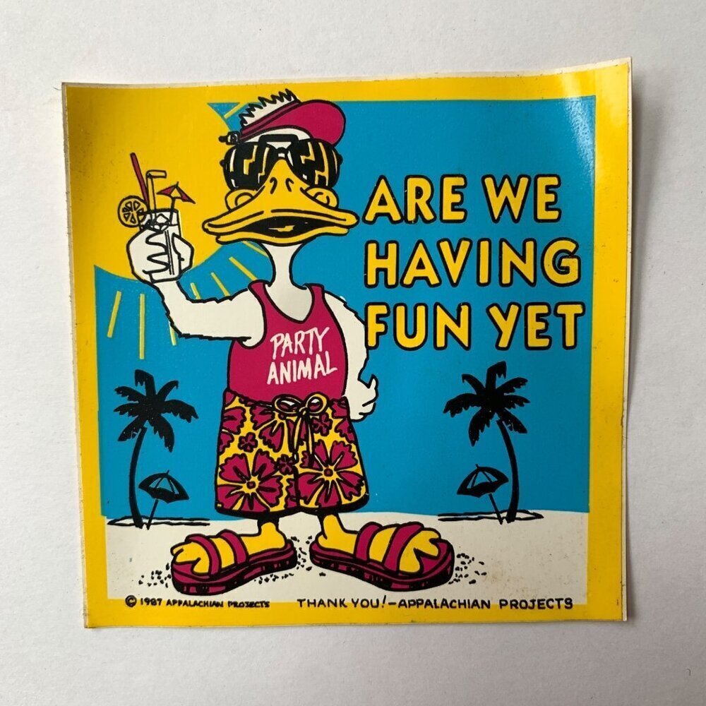 1987 Appalachian Projects Are We Having Fun Yet 4" Sticker Unused Vintage